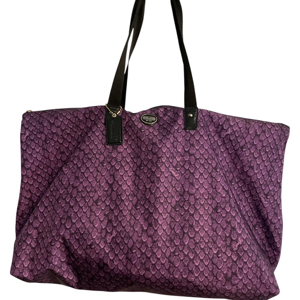 Coach Purple Snake Skin Pattern Nylon Overnight Bag